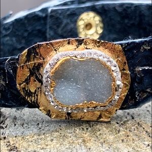 Matana Navy Blue leather and druzy pave bracelet